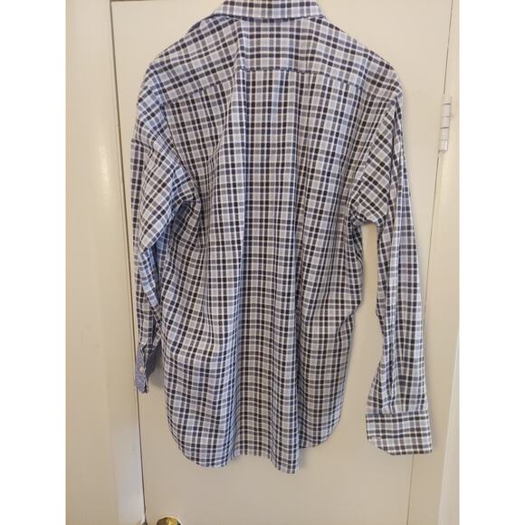 Thomas Dean Cotton Shirt Size L Blue Plaid Shirtmaker Flip Cuff Long Sleeve - Picture 6 of 7